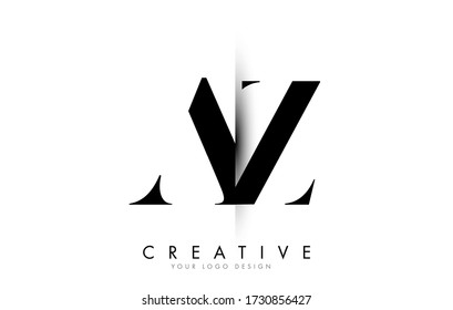 Creative vertical shadow cut AZ A Z letter logo. Business logo with two cut letters on white background vector illustration design.
