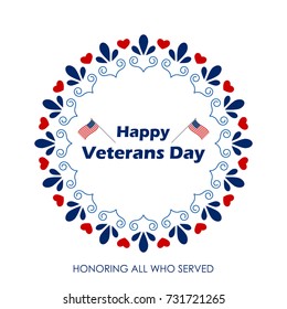 Creative veterans day illustration with usa flag. Celebrating american war veterans. Can be used for banner, background, badge, greetings and wallpaper. 