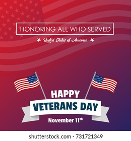 Creative veterans day illustration with usa flag. Celebrating american war veterans. Can be used for banner, background, badge, greetings and wallpaper. 