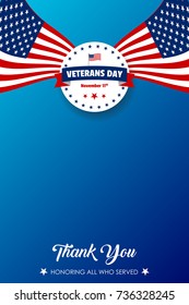 Creative veterans day illustration with usa flag. Celebrating american war veterans. Can be used for banner, background, badge, greetings and wallpaper.