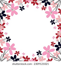 Creative vibrant floral frame, bright frame with wildflowers in juicy colors.
