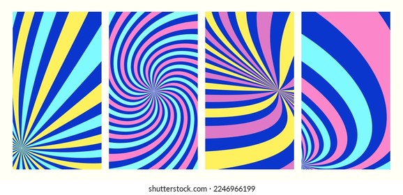 Creative Vibrant hippie 70s backgrounds. Waves, swirl, twirl pattern. Twisted and distorted vector texture in trendy retro psychedelic style. aesthetic background. Social Media Stories Template