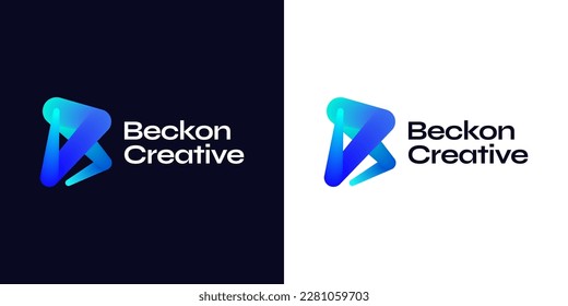 Creative and Vibrant Letter B Logo Design with Blue Gradient Concept. B Logo with Blend Style
