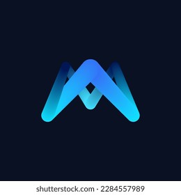 Creative and Vibrant Letter M Logo Design with Blue Gradient Style. M Logo with Blend Concept, Suitable for Business and Technology Logo