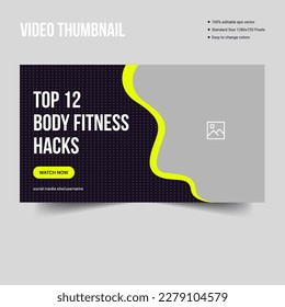 Creative video thumbnail banner template design for workout and body fitness, vector eps 10 file format