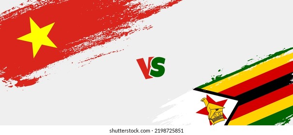 Creative Vietnam vs Zimbabwe brush flag illustration. Artistic brush style two country flags relationship background