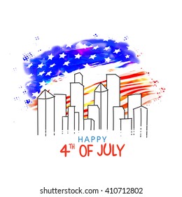 Vista creativa de la ciudad sobre el fondo de color de la bandera estadounidense para la celebración del 4 de julio, Día de la Independencia.