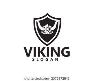 creative viking hat inside shield logo design