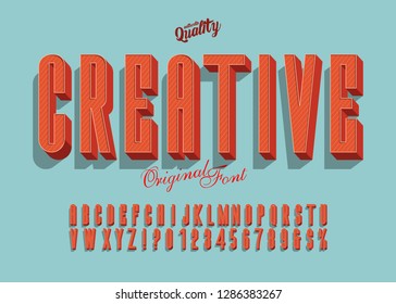 'Creative' Vintage 3D Sans Serif Condensed Alphabet with Rich Colors. Retro Typography. Vector Illustration