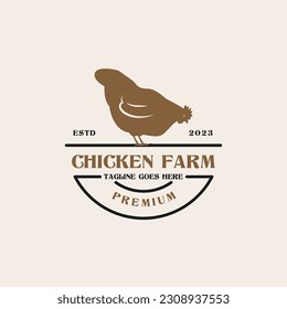 Creative vintage chicken farm logo design concept illustration idea