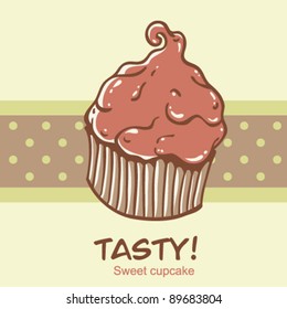 Creative vintage cupcake card with a polka dot stripe on the backdrop