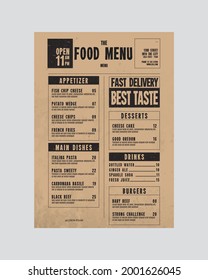 creative vintage food menu template