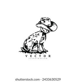 Creative vintage hand drawn dog wearing cowboy hat vector art illustration