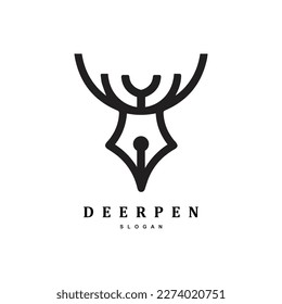 Creative vintage pen with deer horn logo design for your brand or business