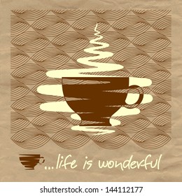 Creative vintage poster, flavorful cup of coffee. Plus seamless background old paper.