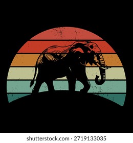 Vector de elefante creativo vintage de la puesta del sol 
