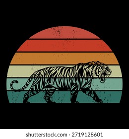 criativo vintage pôr do sol Tigre vetor
