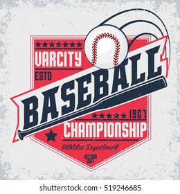 Creative vintage t-shirt graphic design,  grange print stamp, baseball typography emblem, sports logo, Vector