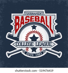 Creative vintage t-shirt graphic design,  grange print stamp, baseball typography emblem, sports logo, Vector