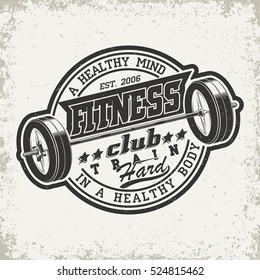 Creative vintage t-shirt graphic design,  grange print stamp, fitness typography emblem,  gym sports logo, Vector