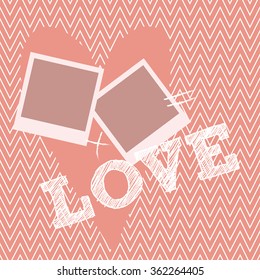 Creative vintage Valentines day card in pink  and white. Vector illustration
