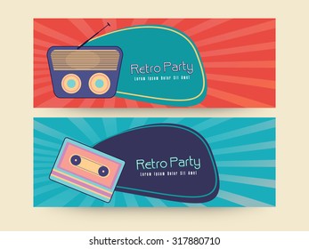 Creative vintage website header or banner set for Retro Party celebration.