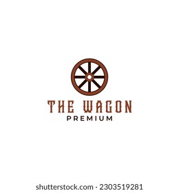 Creative vintage wooden wagon cart wheel logo design illustration idea