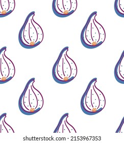 Creative violet figs. Fruity seamless pattern. Summer design with violet figs. Hand drew ink doodle style. Abstract fruit. 