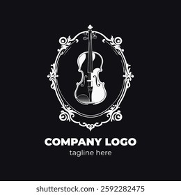 Creative violin logo for music festival violinist brand or sound studio with detailed violin graphic and musical elements