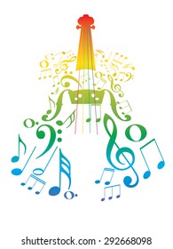 Creative violin silhouette with music notes inside of it.