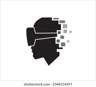 creative Virtual reality device and black pixelated human head logo vector design icon symbol illustration