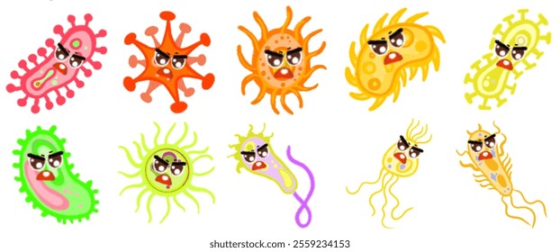 Creative Virus and Bacteria Cartoon Illustrations: Visual Elements for Science Communication, Medicine, and Academic Studies