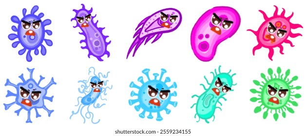 Creative Virus and Bacteria Cartoon Illustrations: Visual Elements for Science Communication, Medicine, and Academic Studies