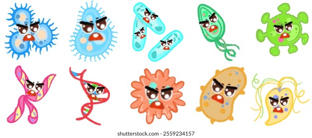 Creative Virus and Bacteria Cartoon Illustrations: Visual Elements for Science Communication, Medicine, and Academic Studies