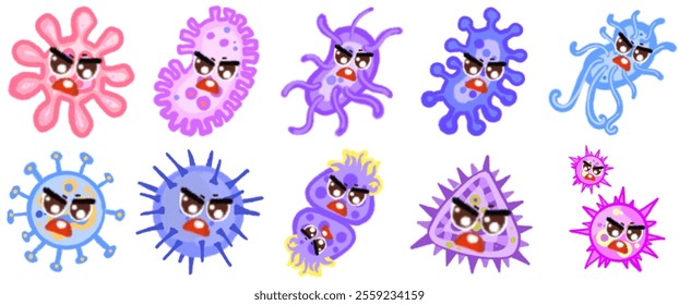 Creative Virus and Bacteria Cartoon Illustrations: Visual Elements for Science Communication, Medicine, and Academic Studies