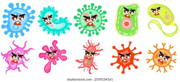 Creative Virus and Bacteria Cartoon Illustrations: Visual Elements for Science Communication, Medicine, and Academic Studies