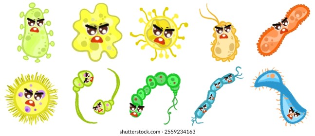 Creative Virus and Bacteria Cartoon Illustrations: Visual Elements for Science Communication, Medicine, and Academic Studies