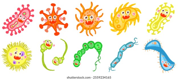 Creative Virus and Bacteria Cartoon Illustrations: Visual Elements for Science Communication, Medicine, and Academic Studies