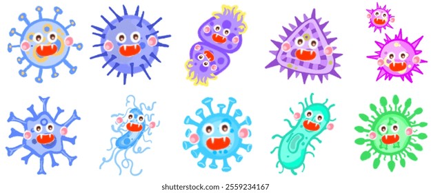 Creative Virus and Bacteria Cartoon Illustrations: Visual Elements for Science Communication, Medicine, and Academic Studies