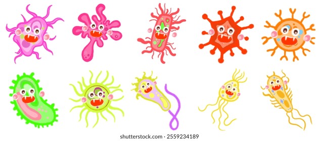 Creative Virus and Bacteria Cartoon Illustrations: Visual Elements for Science Communication, Medicine, and Academic Studies