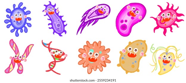 Creative Virus and Bacteria Cartoon Illustrations: Visual Elements for Science Communication, Medicine, and Academic Studies