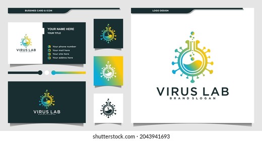 Creative virus laboratory logo design with modern gradient colour and business card design Premium vektor
