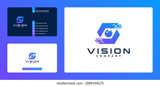 creative Vision tech logo design and business card. Smart business solution
