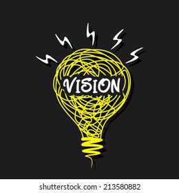 creative vision word on sketch bulb design vector