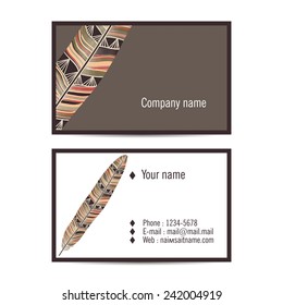 Creative visit card in indian style with feather