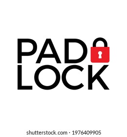 A creative visual graphic of the word padlock. Word art typography logotype vector template. Isolated on white background.