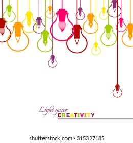 Creative visualisation of light bulbs and graphic design instruments background vector illustration eps 10