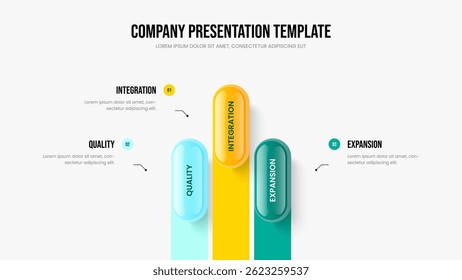 Creative Visualization Slideshow Design Vector Illustration. Product Review 3 Option Diagram Presentation Template. Investor Development Three Element Infographic Slide Layout.