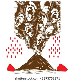 Creative volcano design with man faces design made by illustration. 
Vector art for fabrics printing, logo, garments printing etc.