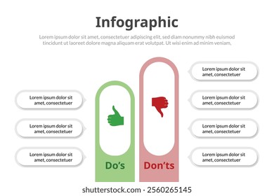 Creative VS Comparison Infographic, Highlighting Dos and Don'ts and Pros and Cons